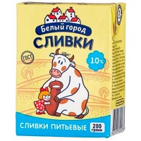 Сливки Белый Город питьевые 10% БЗМЖ 200 гр