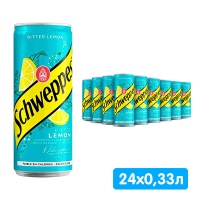 Schweppes Bitter Lemon / Швепс Биттер Лемон 0.33 литра, газ, ж/б, 24 шт. в уп.